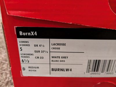 New Balance BurnX4 Lacrosse Cleats Women's 6.5/Men's 5 White Grey BURNLW4