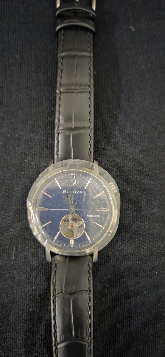 Bulova Automatic 96A266 - Blue Open Heart - NEW - Leather Strap