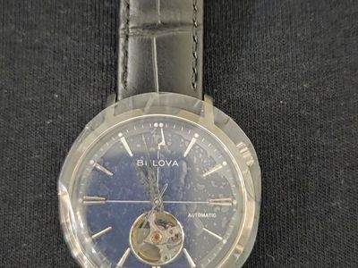Bulova Automatic 96A266 - Blue Open Heart - NEW - Leather Strap