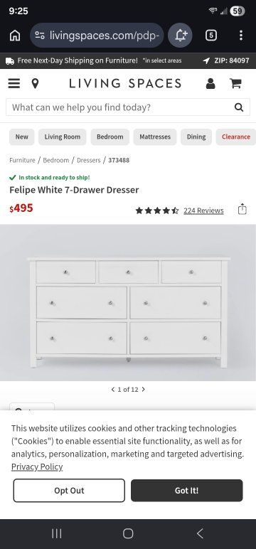 Filled Dresser Living Spaces New with Shipping Damage