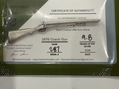 Investment Caster 1878 Coach Gun Hand-Crafted .999 Pure Silver Collectible - Serial #287