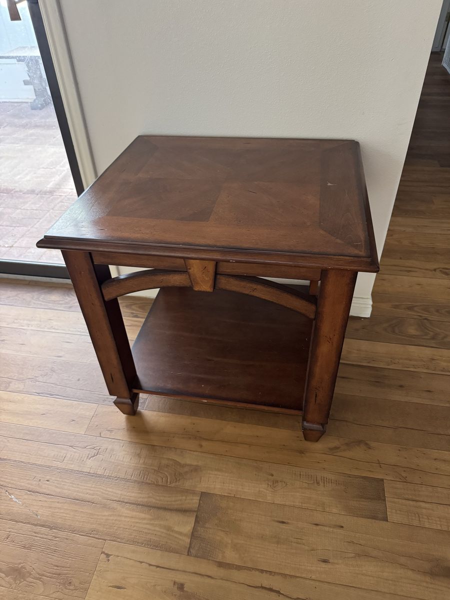 Wooden End Table / Side Table with Lower Shelf - Dark Wood Tone