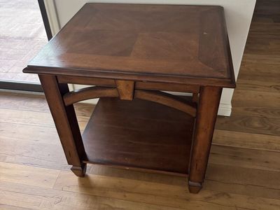 Wooden End Table / Side Table with Lower Shelf - Dark Wood Tone