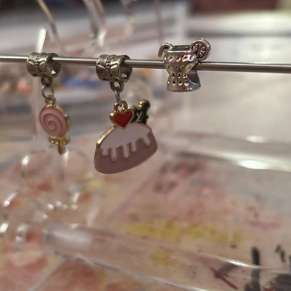 Bracelet Charm Set - Pink Lollipop, Cake, Cocktail Glass Charms