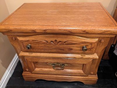 Oak Wood Bedroom Furniture Set with Dresser, Mirror, Chest, and Nightstand