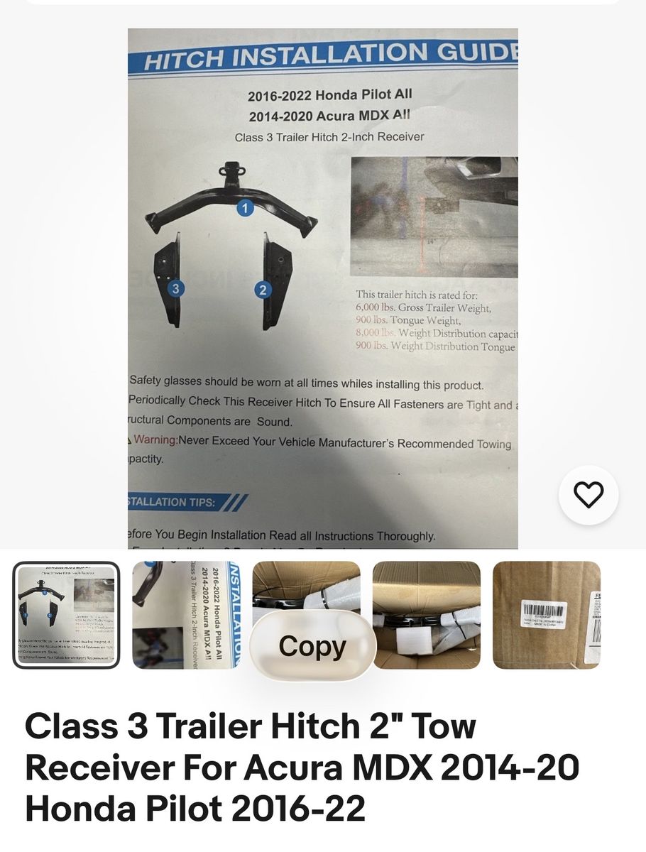 Class 3 Trailer Hitch Receiver (Fits 2016-2022 Honda Pilot / 2014-2020 Acura MDX)