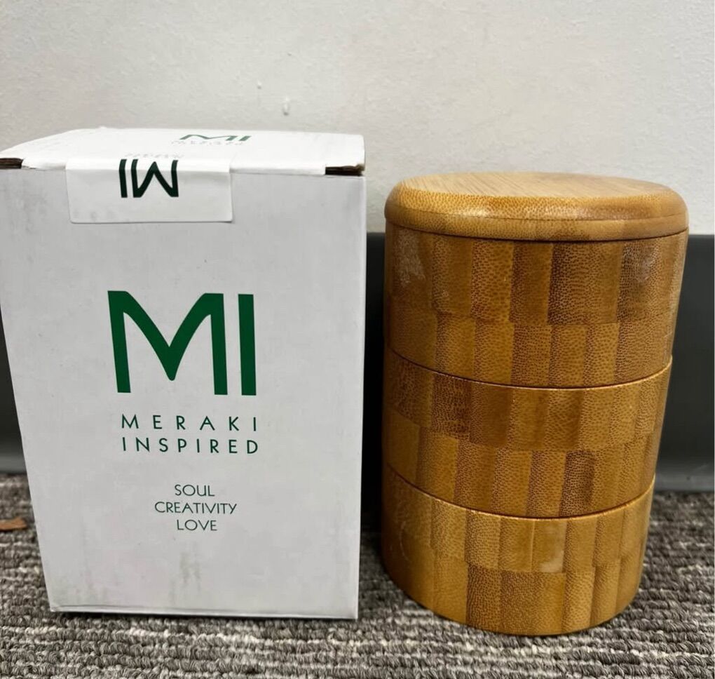 Round Bamboo Salt Or Spice Holder 3 Levels