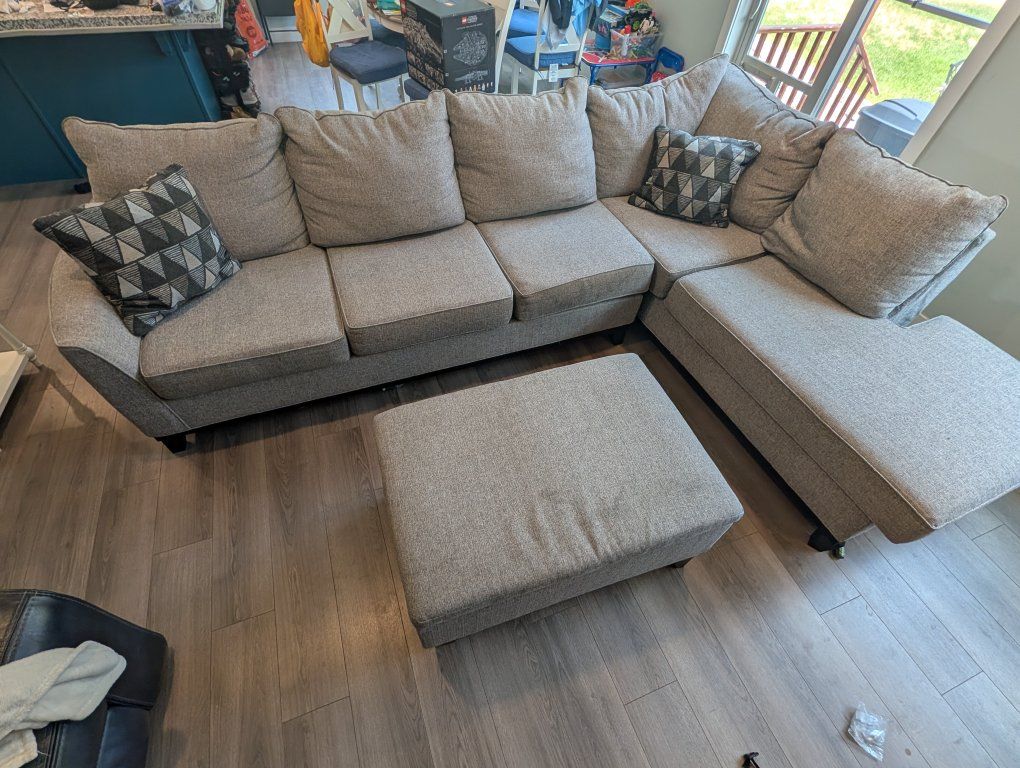 Sectional Sofa with Storage Ottoman - Light Gray Fabric L-Shape Couch