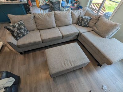 Sectional Sofa with Storage Ottoman - Light Gray Fabric L-Shape Couch