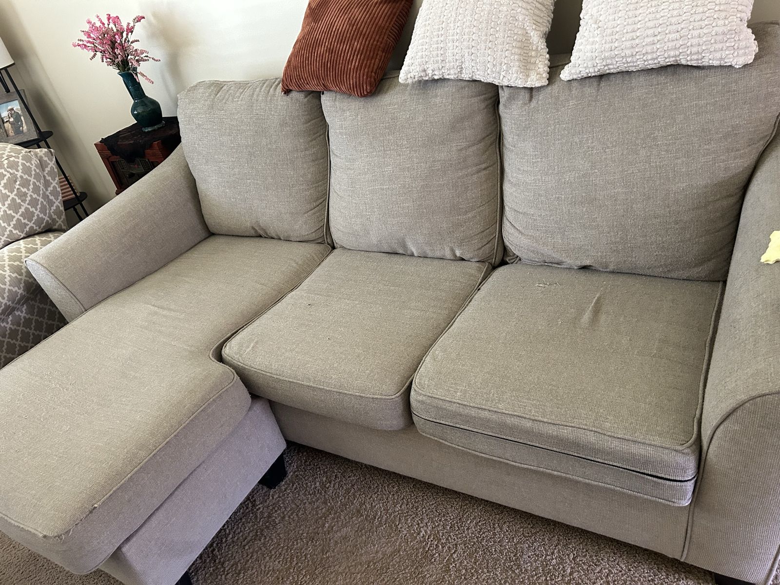 Beige Fabric Sectional Sofa Couch with Left-Hand Facing Chaise Chair