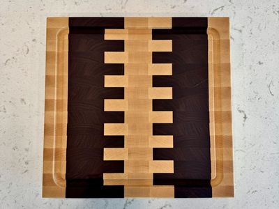 Handmade Walnut & Maple End Grain Cutting Board | Brass Feet – 12.5" × 12"