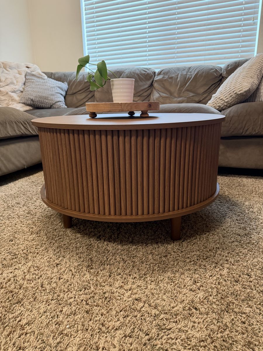 Round Lift-Top Storage Coffee Table - Modern Wood (New, Assembled)