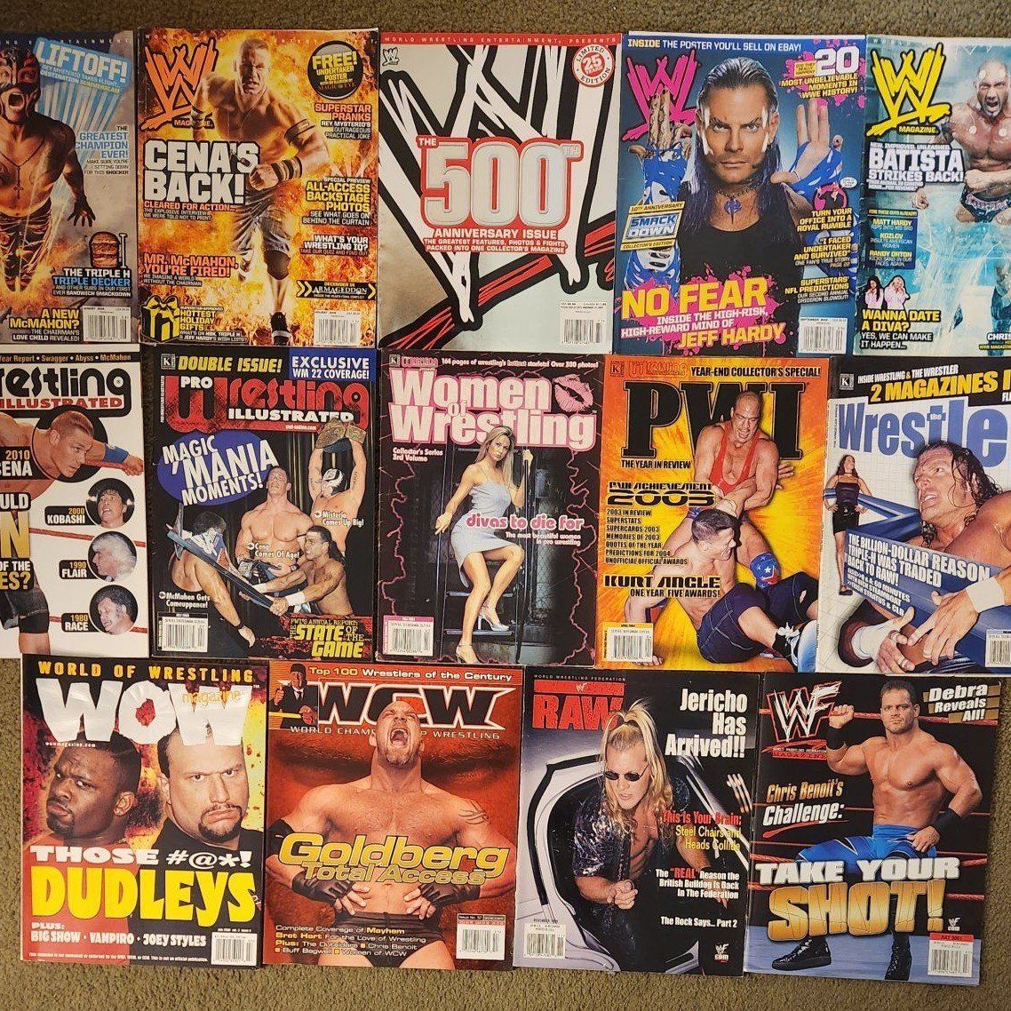 Lot of 14 wwe wwf wcw pro wrestling magazines