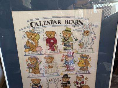 Cross Stitched Bears Framed