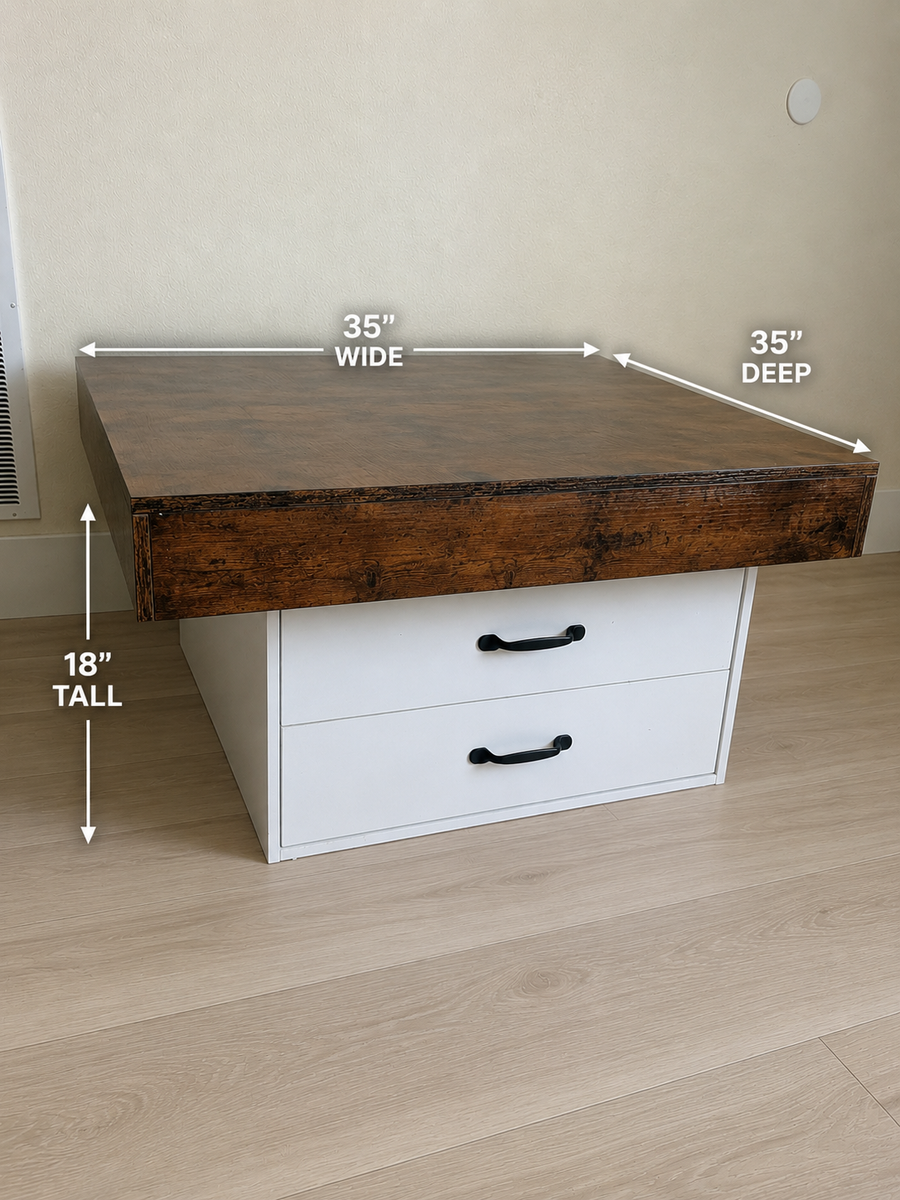 Large Square Coffee Table with Storage Drawers - 35”