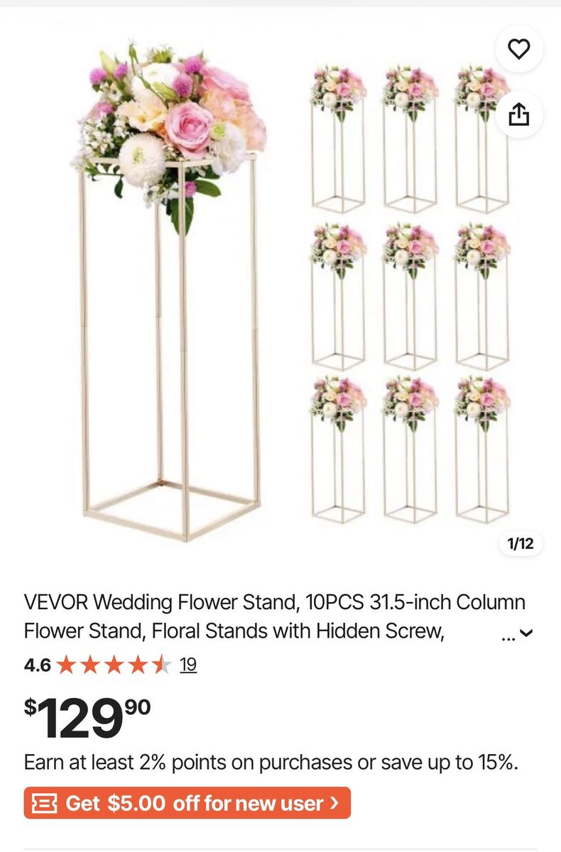 Gold Column Floral Stands with acrylic trays