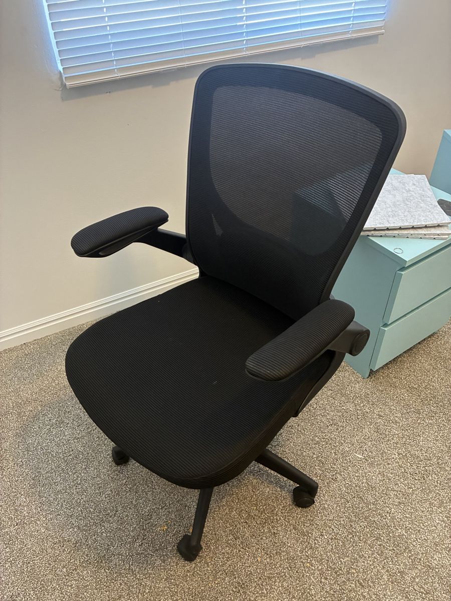 Black Mesh Office Chair with Adjustable Arms - Used, Good Condition