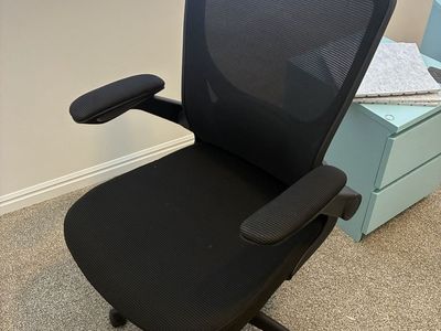 Black Mesh Office Chair with Adjustable Arms - Used, Good Condition