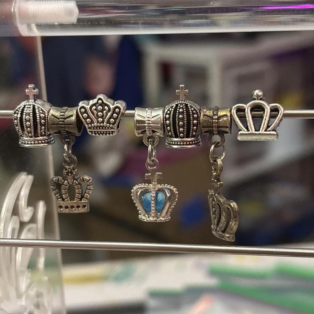 Assorted Crown Charm Beads - Silver & Blue Tones, Royal Theme Jewelry Charms