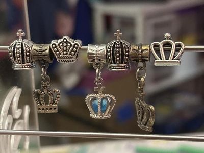 Assorted Crown Charm Beads - Silver & Blue Tones, Royal Theme Jewelry Charms