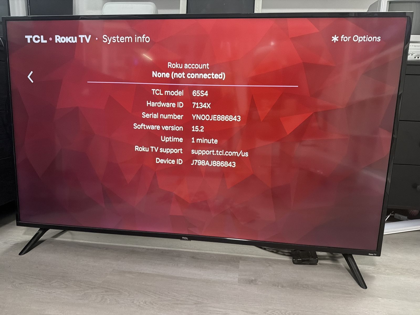 TCL 65” 4K HDR Roku Smart TV – $275 OBO