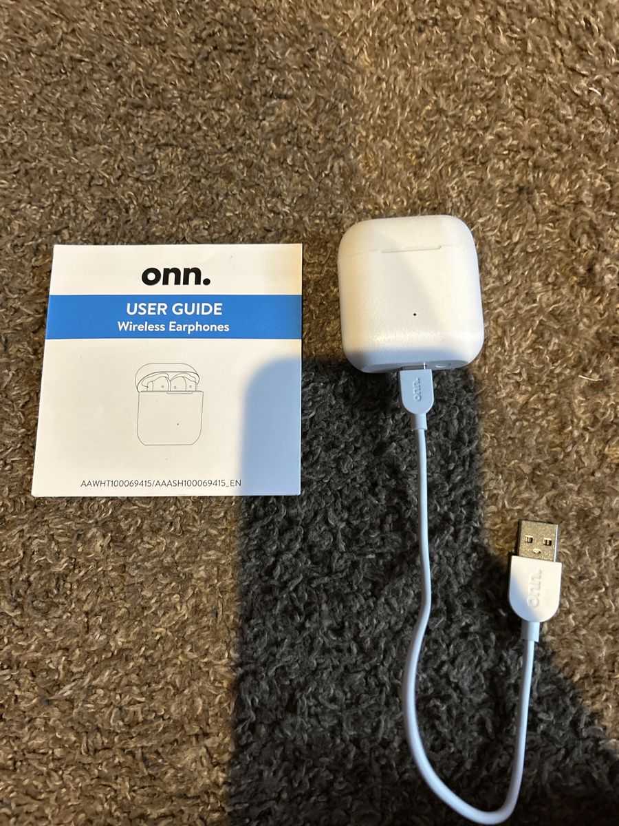 Onn. Wireless Earphones with Charging Case and User Guide - White