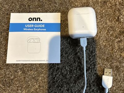 Onn. Wireless Earphones with Charging Case and User Guide - White