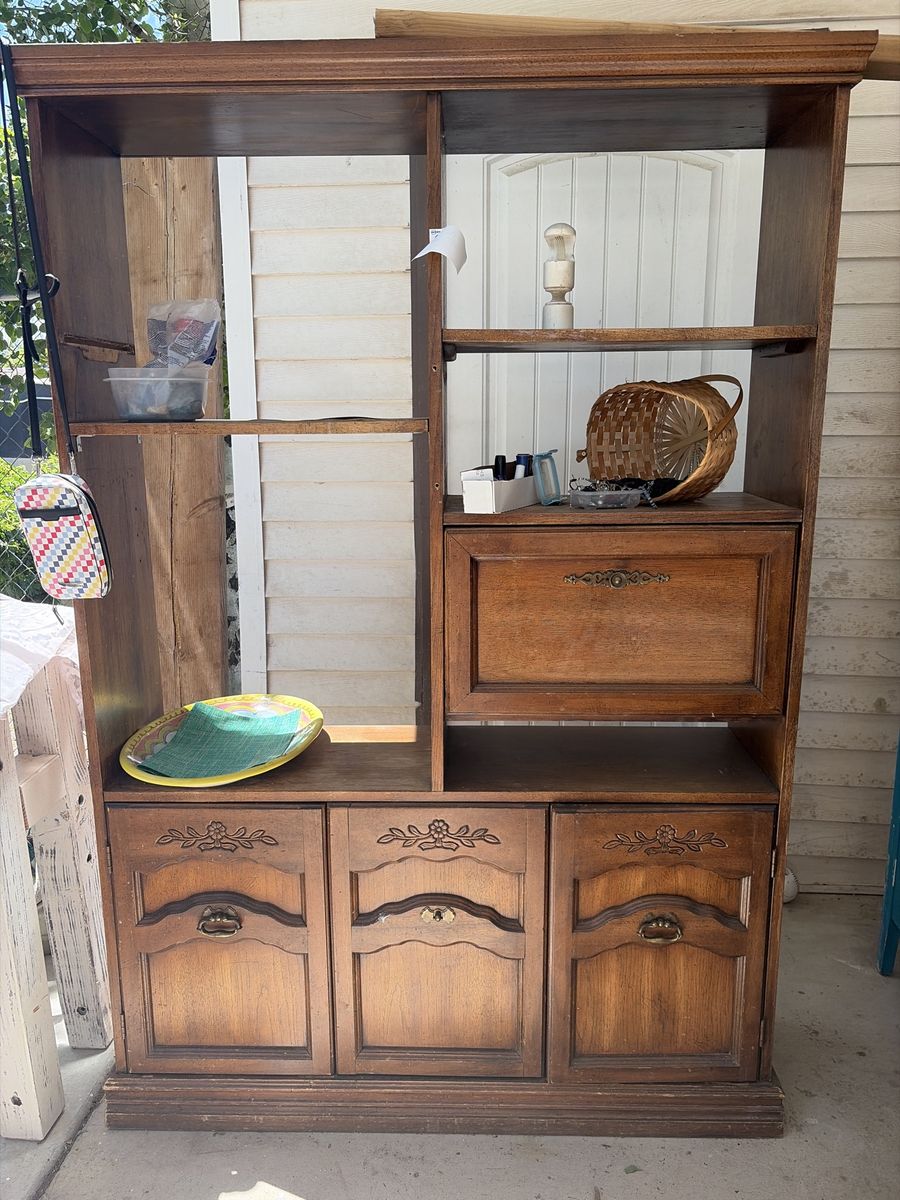 Vintage Wooden Display Cabinet Bookshelf with Storage and Drawer - Brown Wood