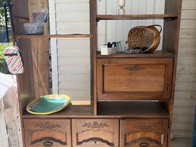Vintage Wooden Display Cabinet Bookshelf with Storage and Drawer - Brown Wood