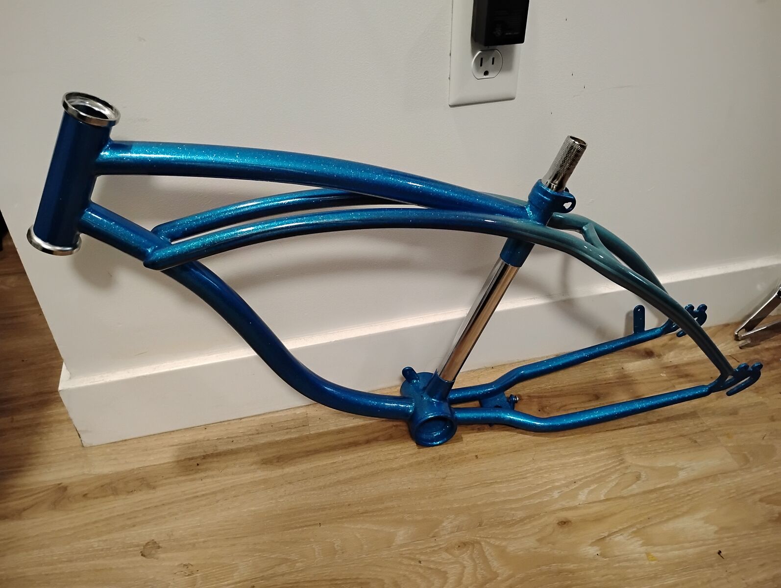 Custom painted 20 inch lowrider bike frame with chrome plated center post