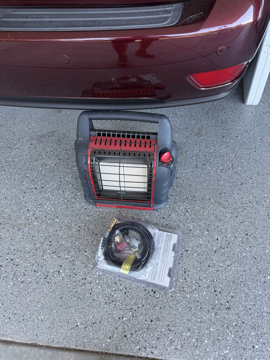 Mr. Heater Buddy Portable Propane Radiant Heater F232000 with Hose Assembly for 20 lb tank.  Cash only