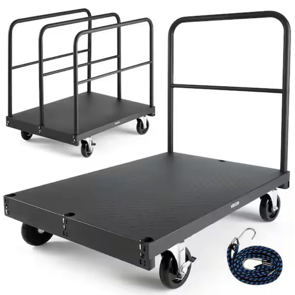 VEVOR Drywall Cart Dolly, 1800 lbs. Load Capacity, 2-in-1 Steel Panel Truck Cart, 36 x 24 in. Platform Truck, Black