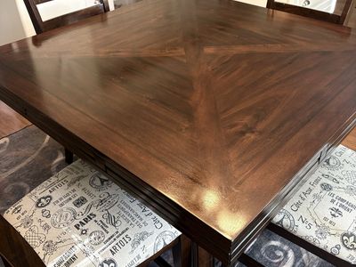 Bayside Furnishings Dark Wood Counter Height Dining Table with 60 Chairs - Expandable Square/Round