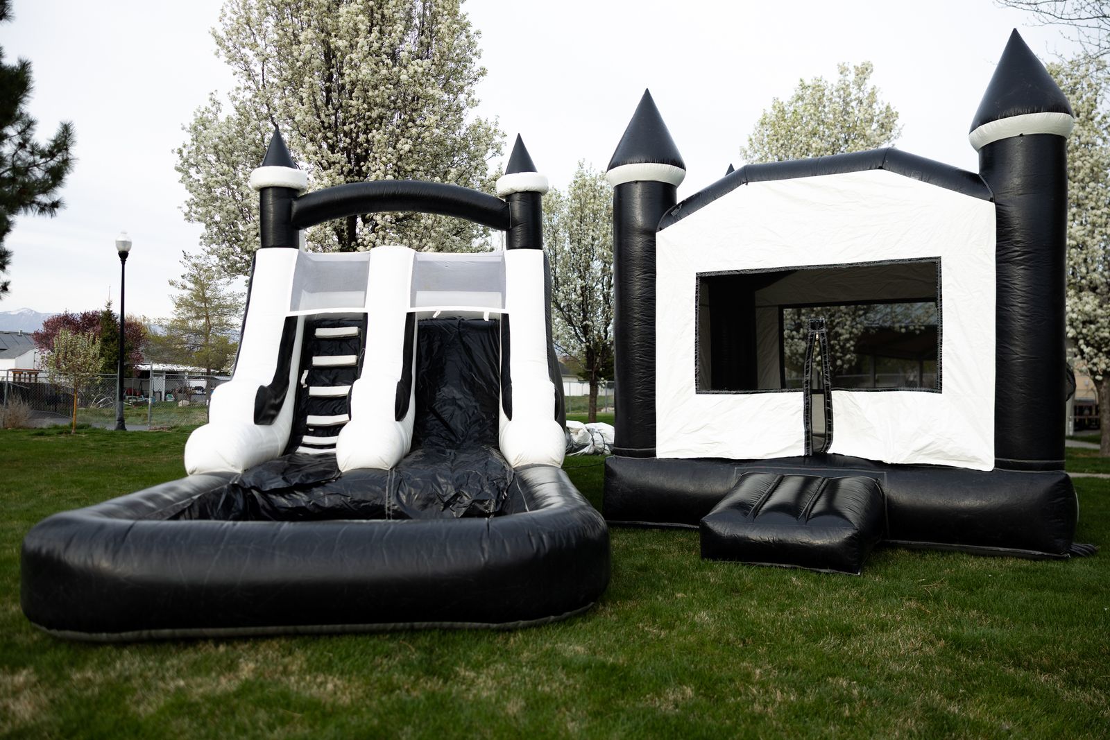 Black & White Kids Bounce House with Water Slide