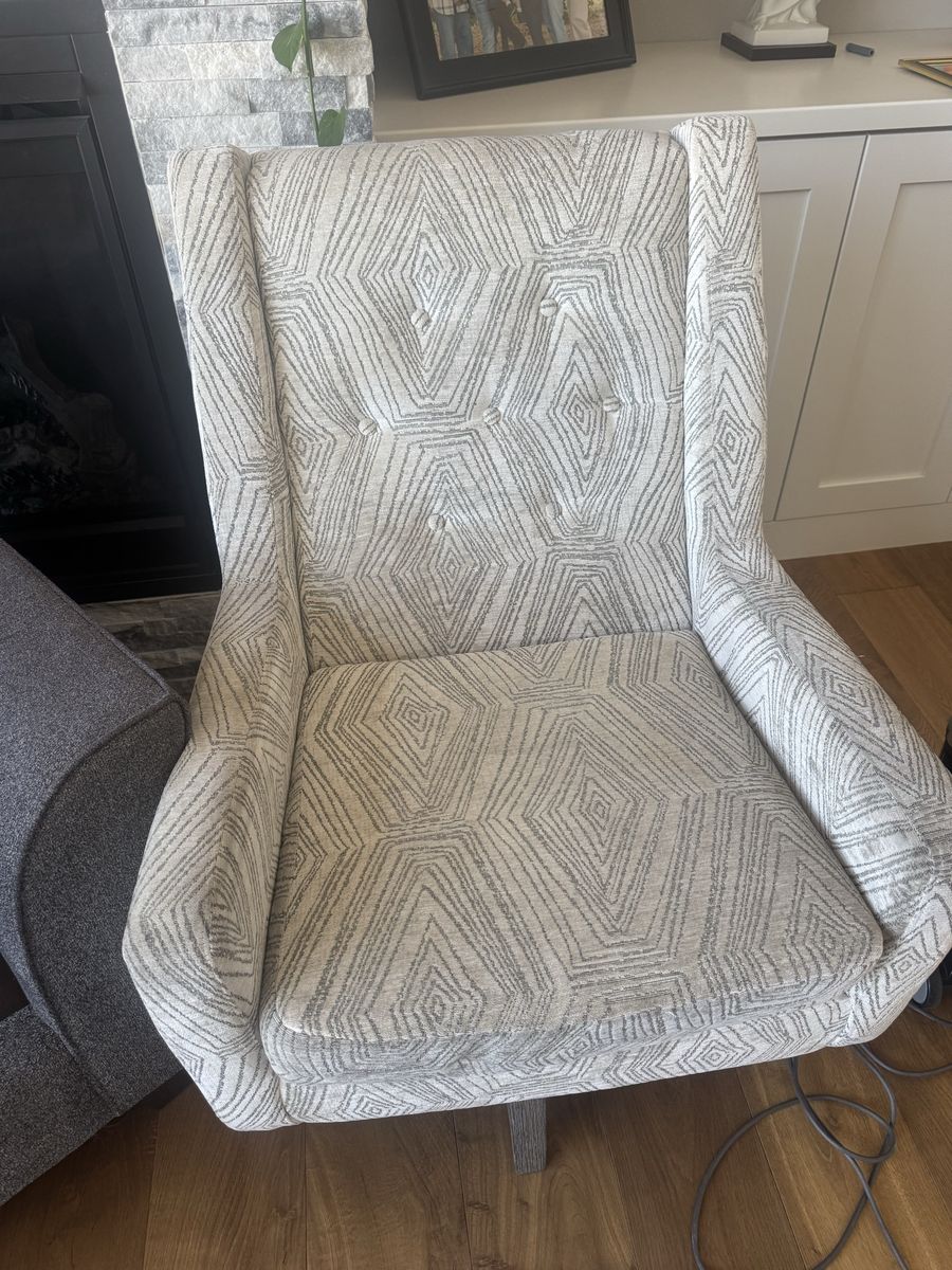 Two Geometric Patterned Swivel Accent Chair, White & Gray