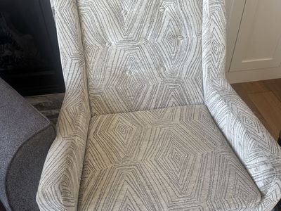 Two Geometric Patterned Swivel Accent Chair, White & Gray