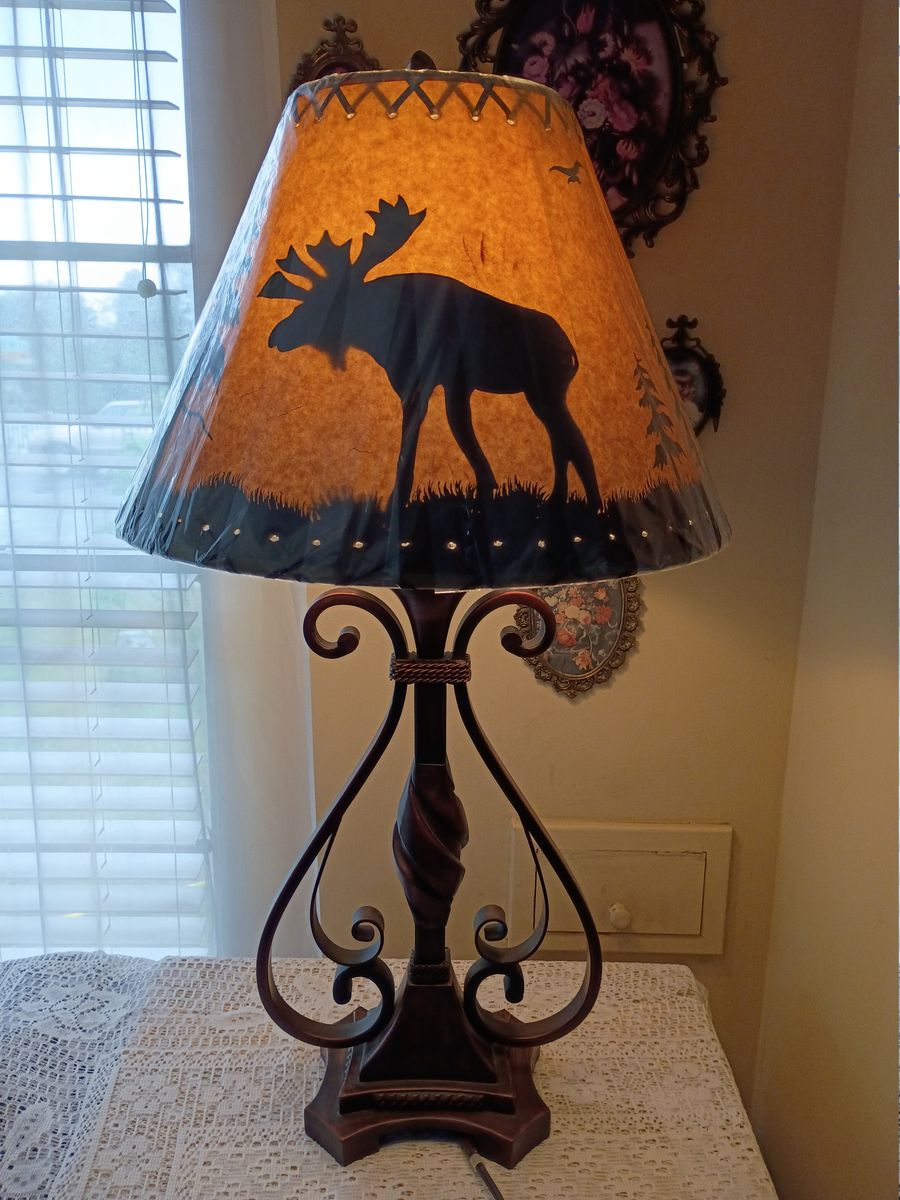 Black Forest Scroll Metal Table Lamp  Moose Bear 31" for Cabin Living Room