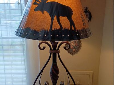Black Forest Scroll Metal Table Lamp Moose Bear 31" for Cabin Living Room