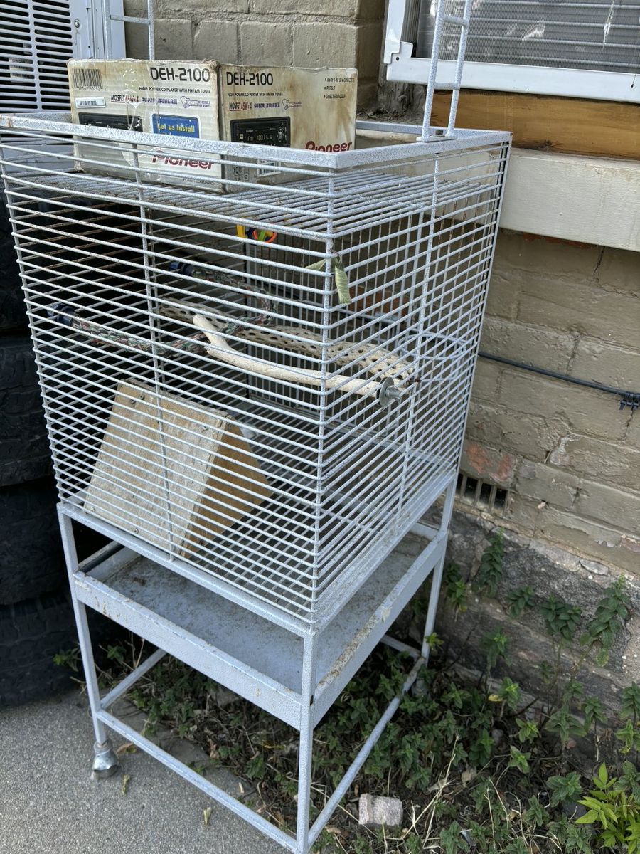 Large Metal Bird Cage with Stand and Wheels - Used