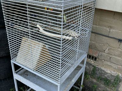 Large Metal Bird Cage with Stand and Wheels - Used