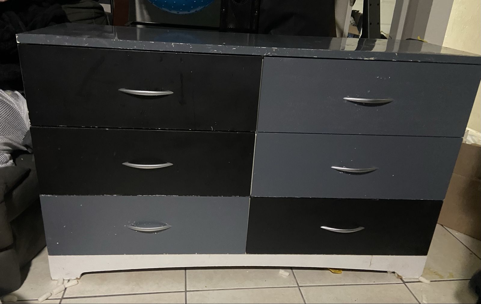 Two-Tone 6-Drawer Dresser - Black & Gray (53"x32") with Silver Pulls
