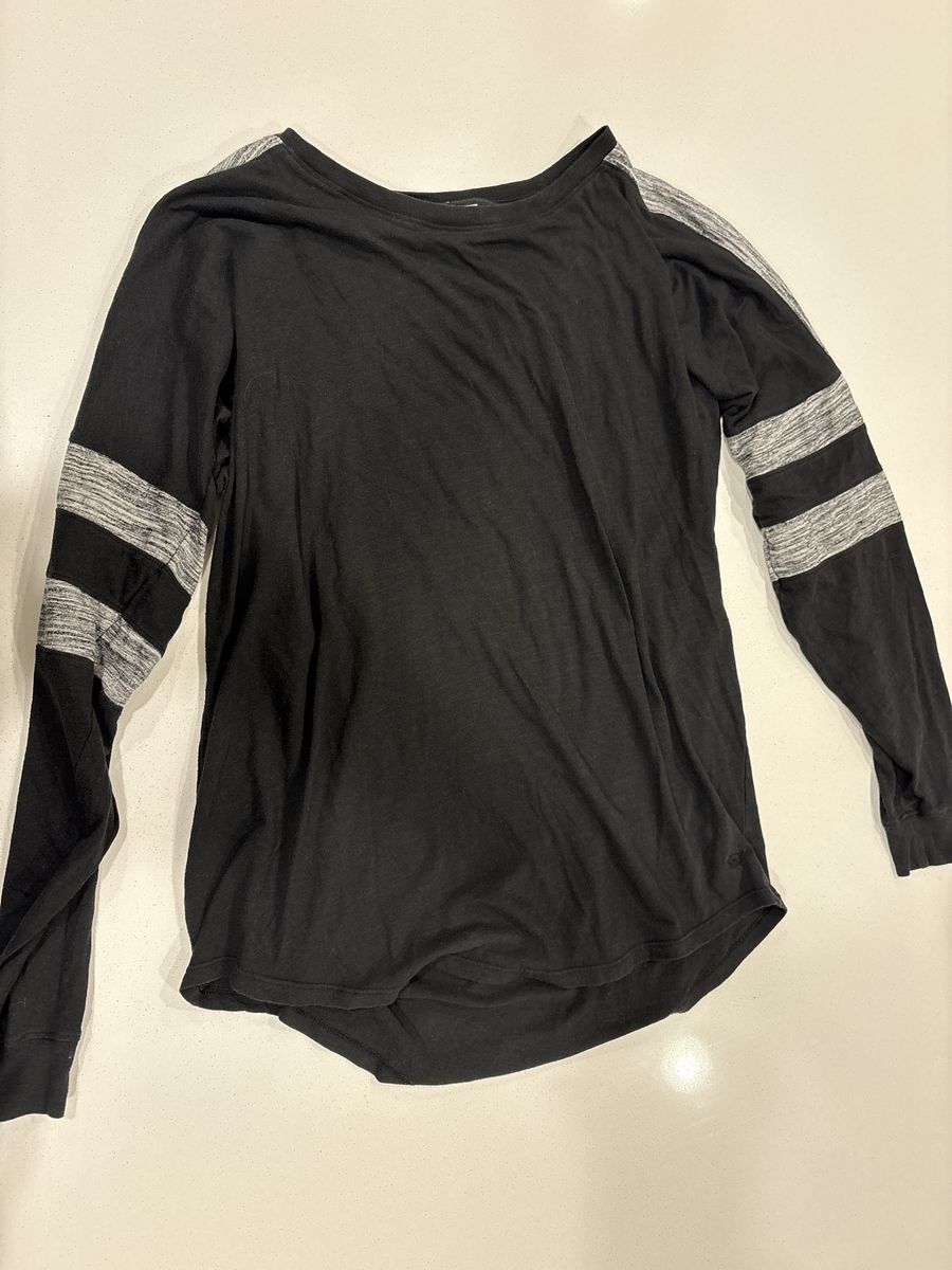 PINK Victoria's Secret Long Sleeve Striped Shirt Black Gray Size L