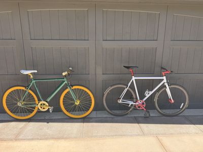 TRIBE & LOKI Single Speed Fixie Urban City Bikes - Green & White Duo
