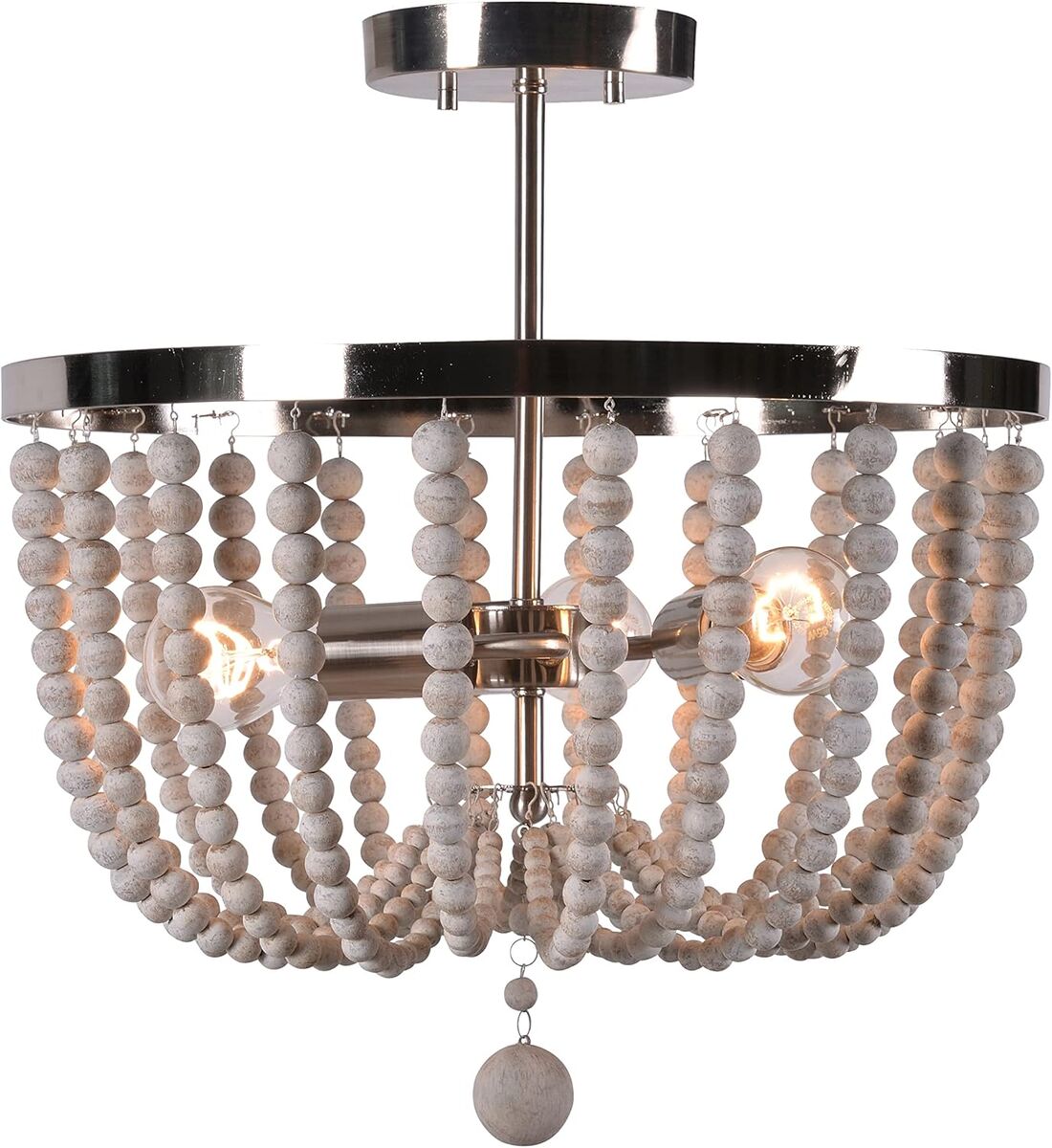 NEW BRUSHED NICKEL BEADED 3 LIGHT SEMI FLUSH CHANDELIER (2 AVAILABLE)