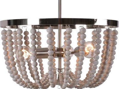NEW BRUSHED NICKEL BEADED 3 LIGHT SEMI FLUSH CHANDELIER (2 AVAILABLE)