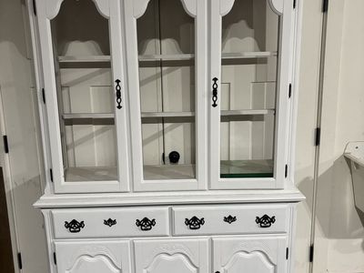 Elegant White Shabby Chic China Cabinet/Hutch - Glass Doors & Ornate Details