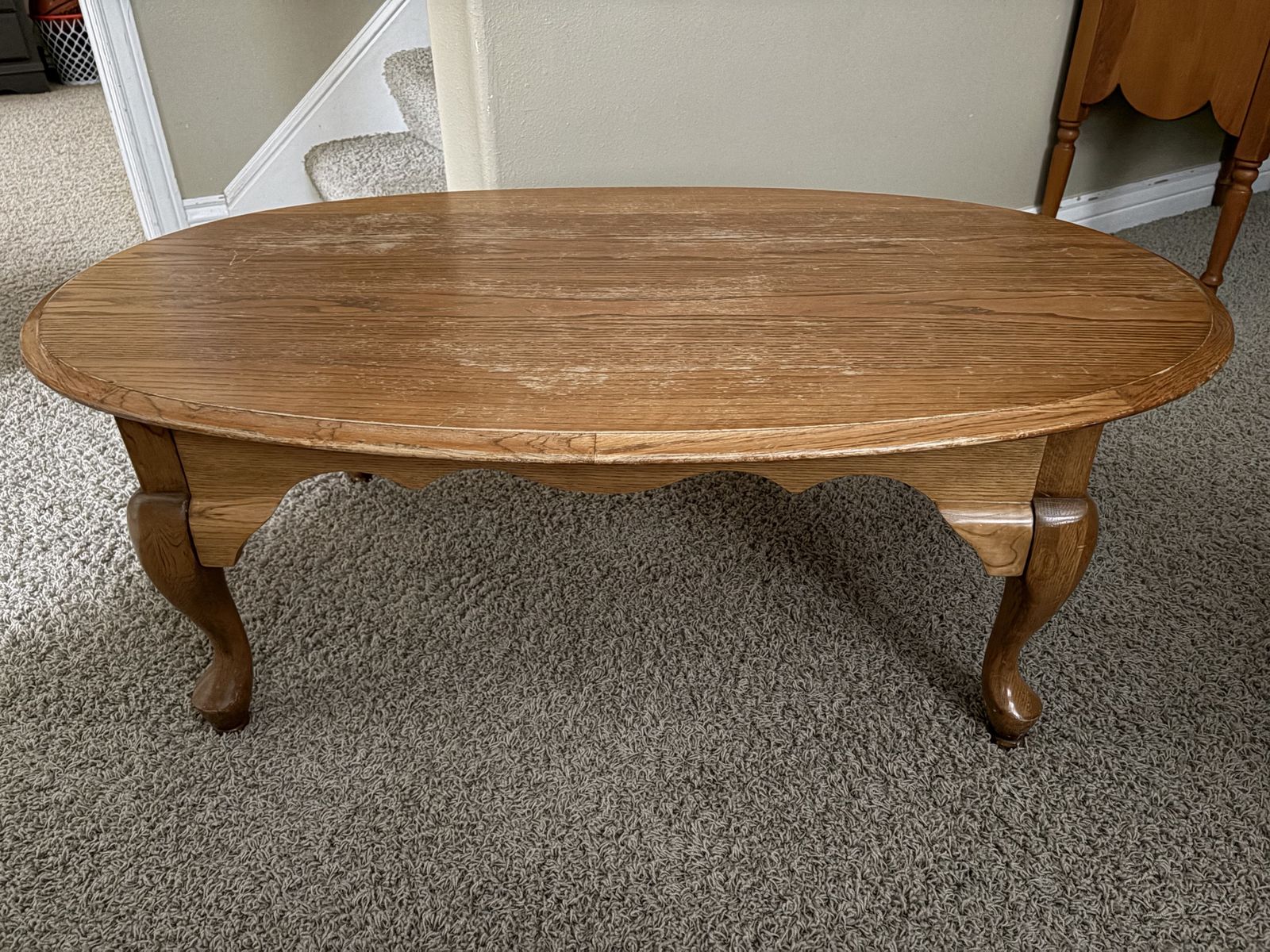 Oval Wood Coffee Table with Scalloped Apron & Cabriole Legs