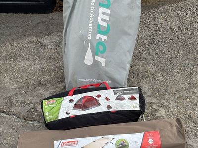 inflatable paddle board + tent + cot