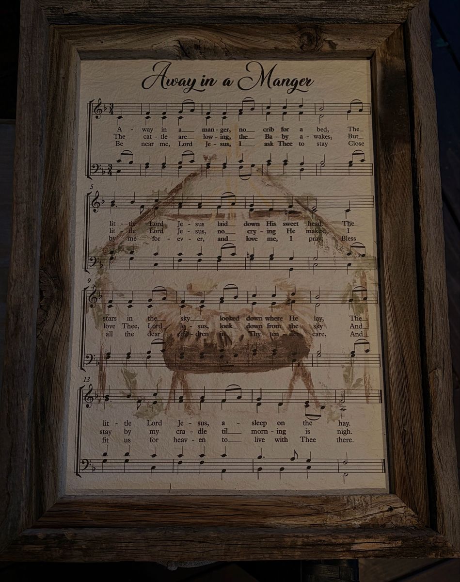 "Away in a Manger" Sheet Music Wall Art - Barnwood Framed Nativity Christmas Decor
