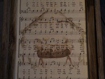"Away in a Manger" Sheet Music Wall Art - Barnwood Framed Nativity Christmas Decor